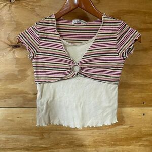 Y2K Cute Striped Layered Glitter Baby Tee LA Movers Fits A Youth Medium/Large